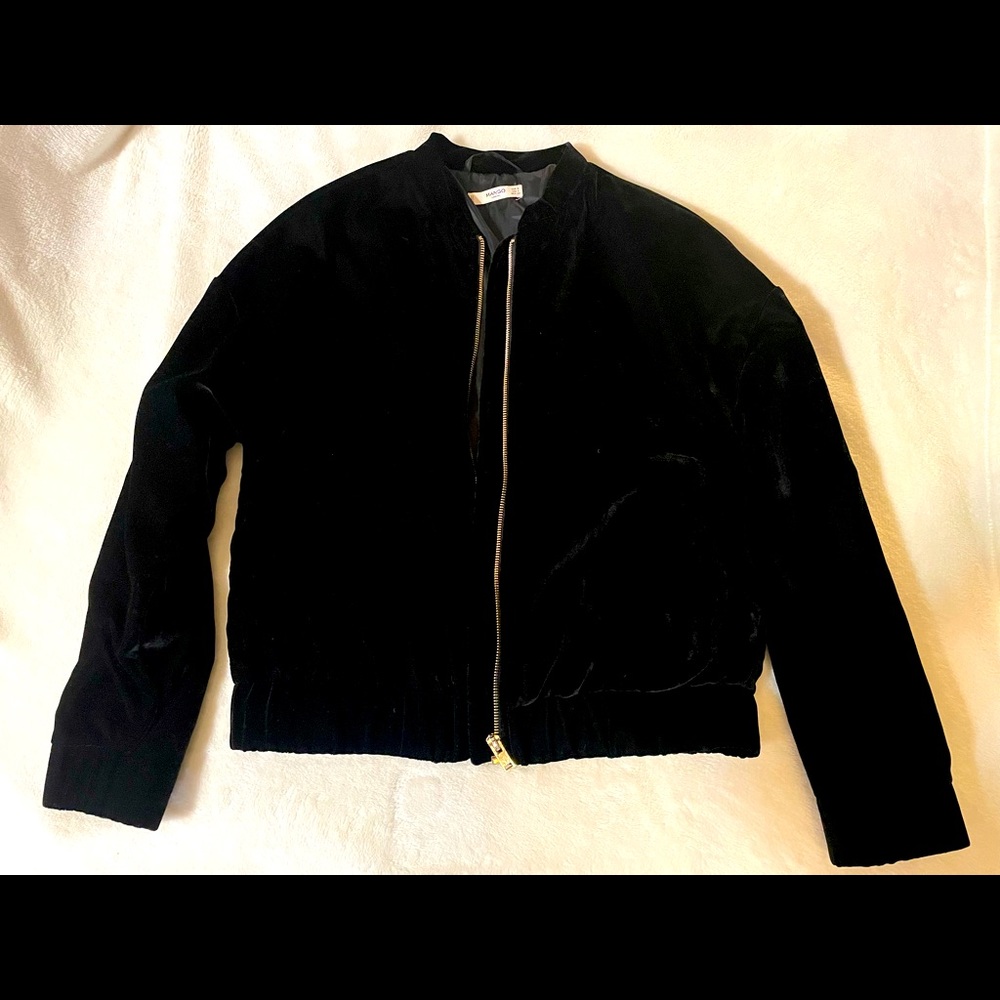 Mango velvet bomber jacket, black, size S
